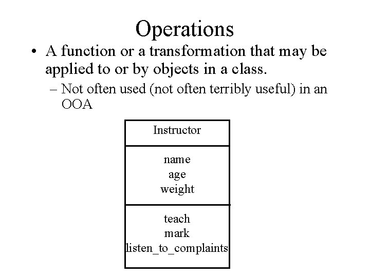 Operations • A function or a transformation that may be applied to or by
