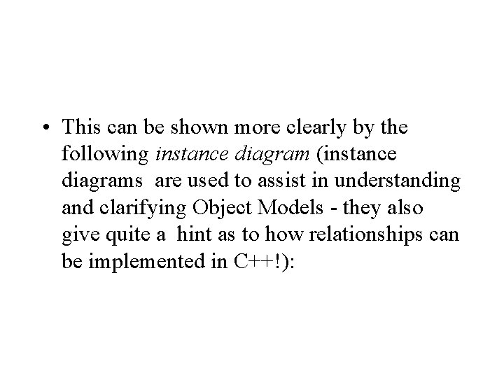  • This can be shown more clearly by the following instance diagram (instance