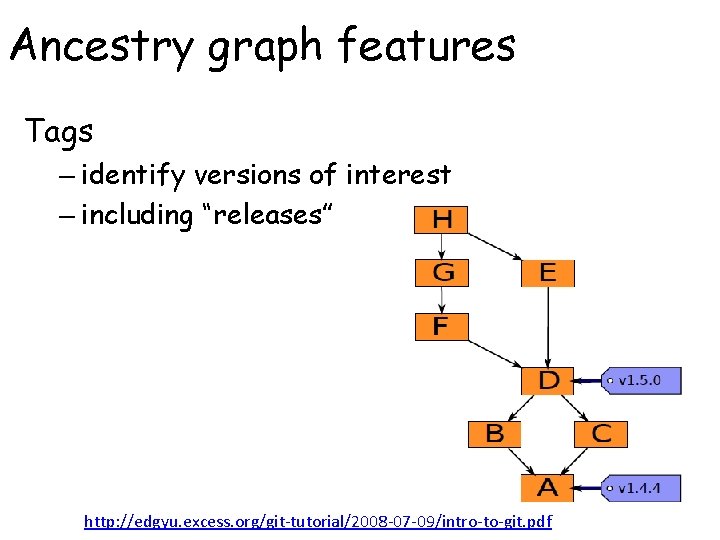 Ancestry graph features Tags – identify versions of interest – including “releases” http: //edgyu.