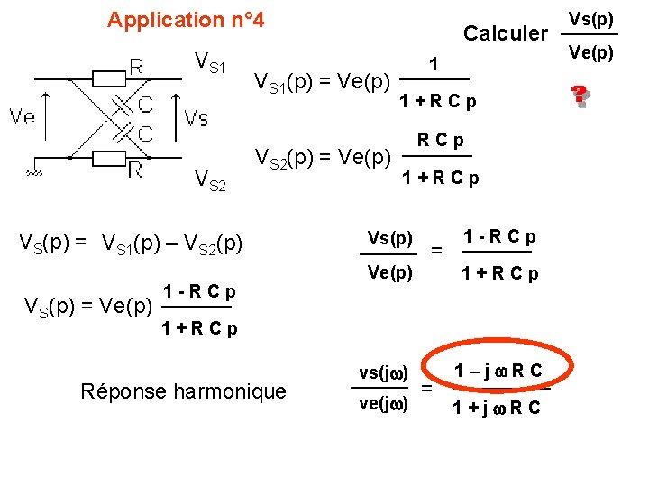 Application n° 4 VS 1 VS 2 VS 1(p) = Ve(p) VS 2(p) =