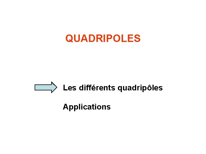 QUADRIPOLES Les différents quadripôles Applications 