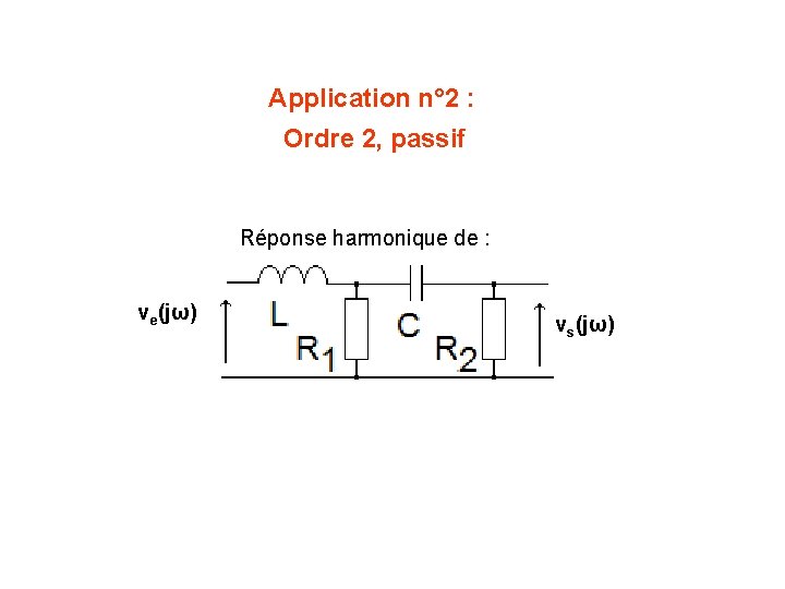 Application n° 2 : Ordre 2, passif Réponse harmonique de : ve(jω) vs(jω) 