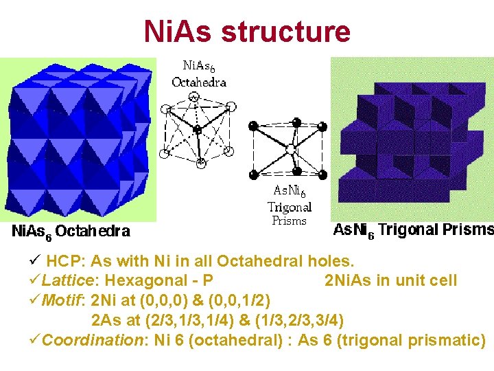 Ni. As structure ü HCP: As with Ni in all Octahedral holes. üLattice: Hexagonal