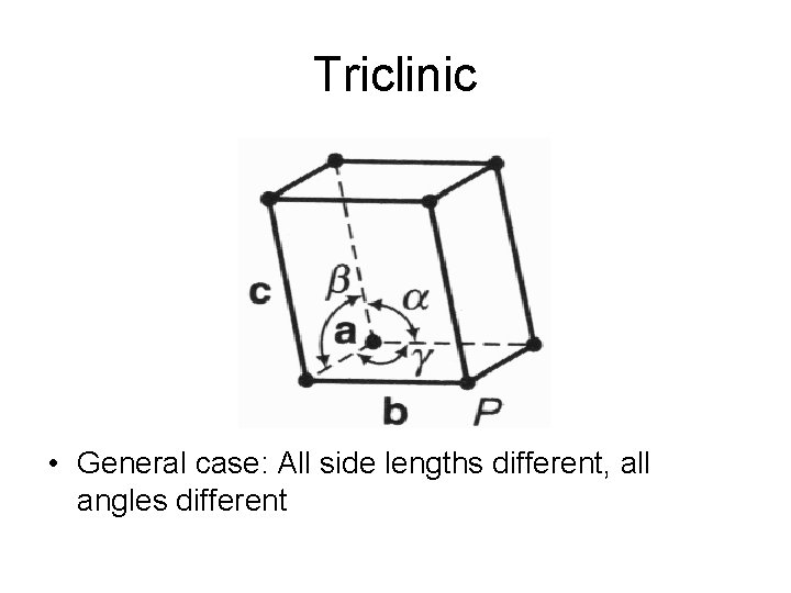Triclinic • General case: All side lengths different, all angles different 