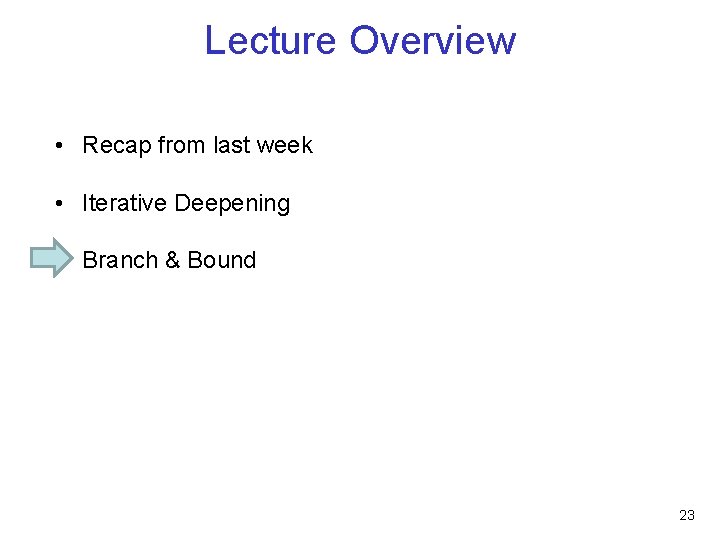 Lecture Overview • Recap from last week • Iterative Deepening • Branch & Bound