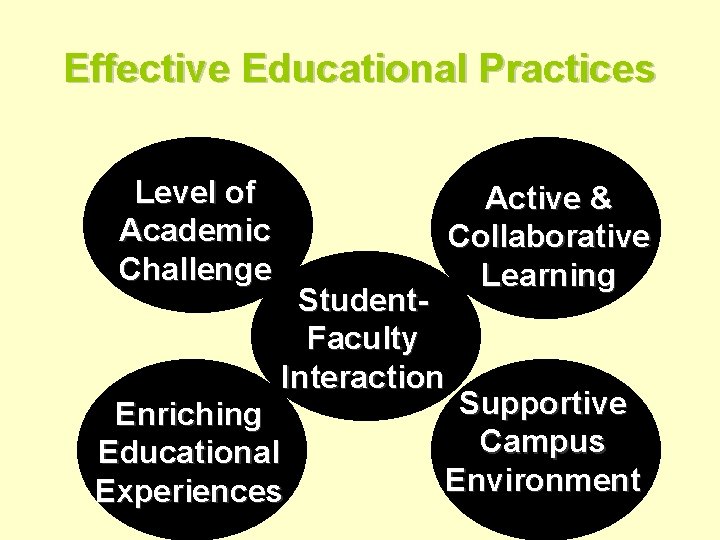 Effective Educational Practices Level of Academic Challenge Student. Faculty Interaction Enriching Educational Experiences Active