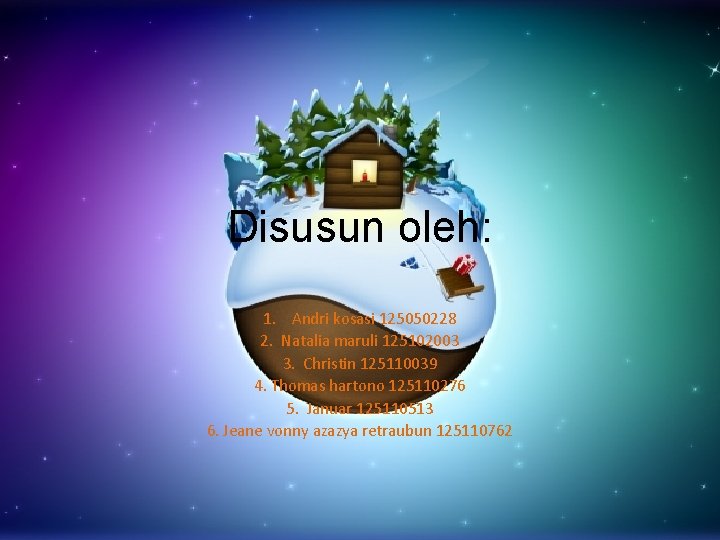 Disusun oleh: 1. Andri kosasi 125050228 2. Natalia maruli 125102003 3. Christin 125110039 4.