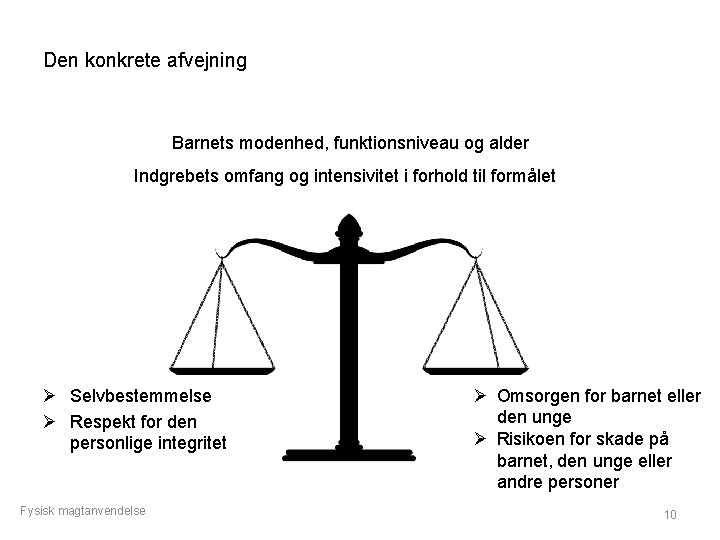 Den konkrete afvejning Barnets modenhed, funktionsniveau og alder Indgrebets omfang og intensivitet i forhold