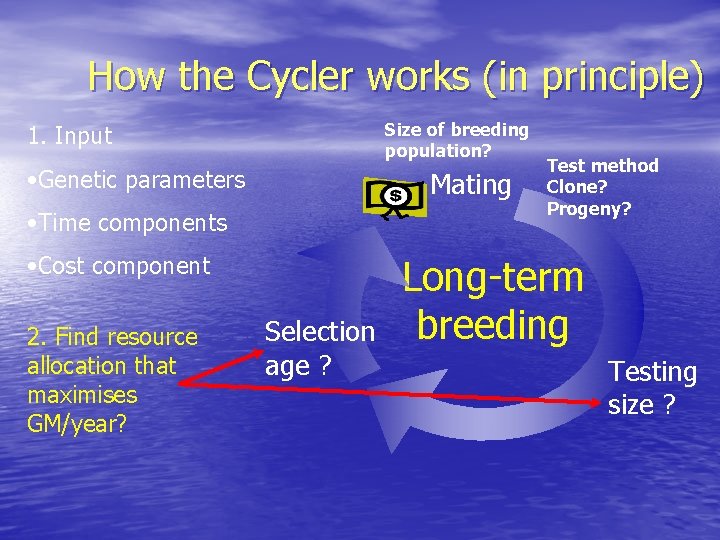 How the Cycler works (in principle) Size of breeding population? 1. Input • Genetic