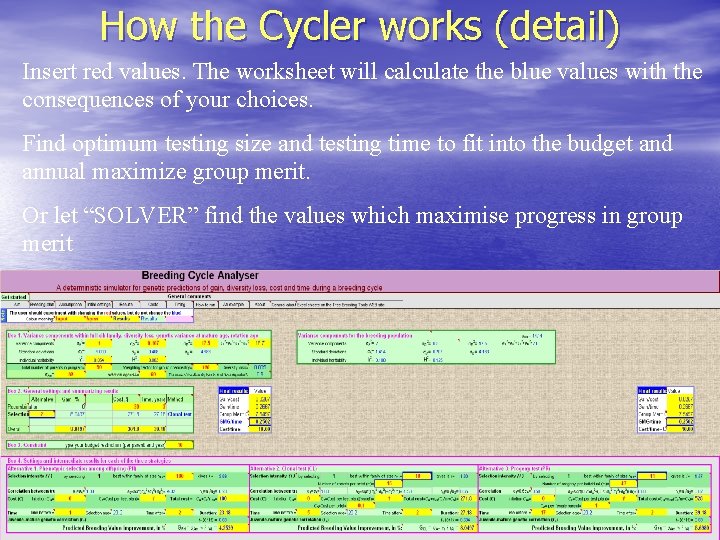 How the Cycler works (detail) Insert red values. The worksheet will calculate the blue