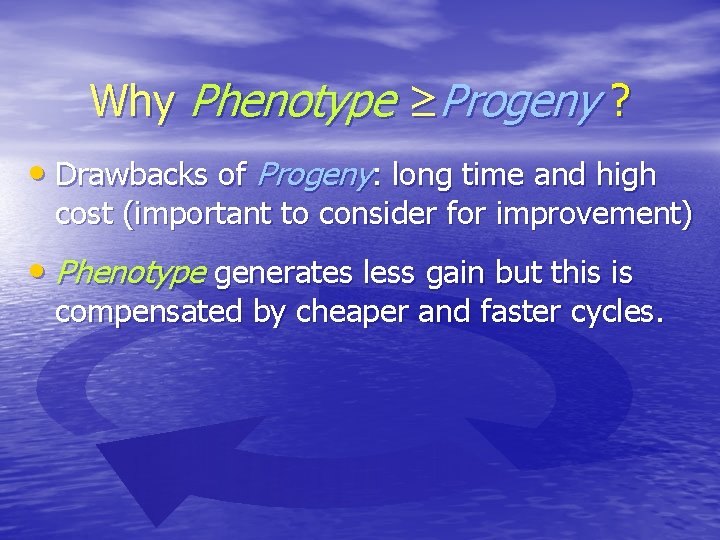 Why Phenotype ≥Progeny ? • Drawbacks of Progeny: long time and high cost (important