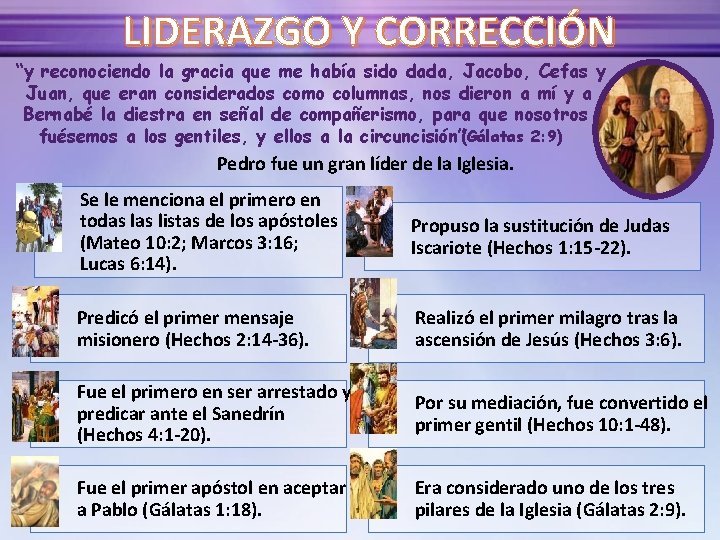 LIDERAZGO Y CORRECCIÓN “y reconociendo la gracia que me había sido dada, Jacobo, Cefas