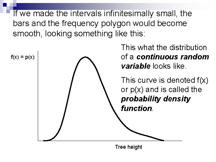 If we made the intervals infinitesimally small, the bars and the frequency polygon would