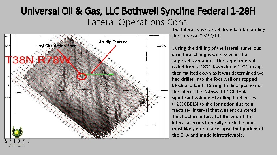 Universal Oil & Gas, LLC Bothwell Syncline Federal 1 -28 H Lateral Operations Cont.
