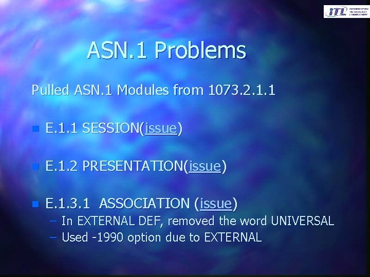 ASN. 1 Problems Pulled ASN. 1 Modules from 1073. 2. 1. 1 n E.