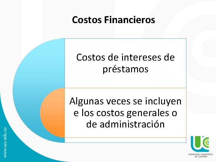 Costos Financieros Costos de intereses de préstamos Algunas veces se incluyen e los costos