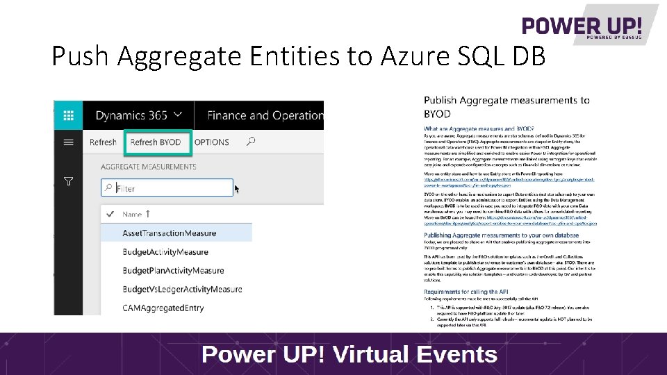Push Aggregate Entities to Azure SQL DB Power BI Virtual Tour 
