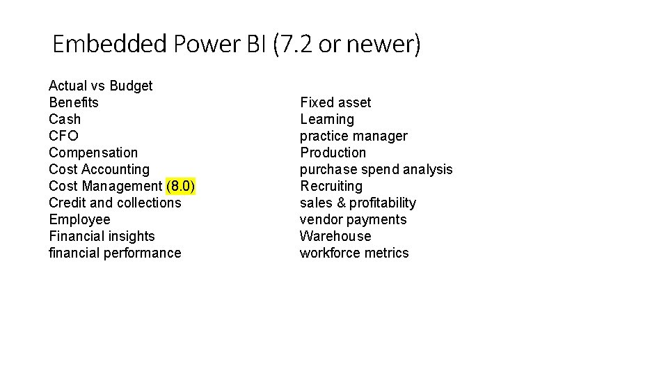 Embedded Power BI (7. 2 or newer) Actual vs Budget Benefits Cash CFO Compensation