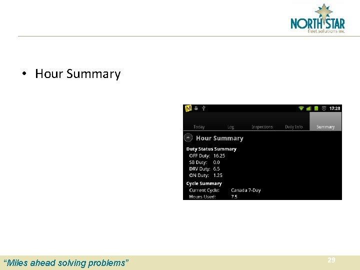  • Hour Summary “Miles ahead solving problems” 29 