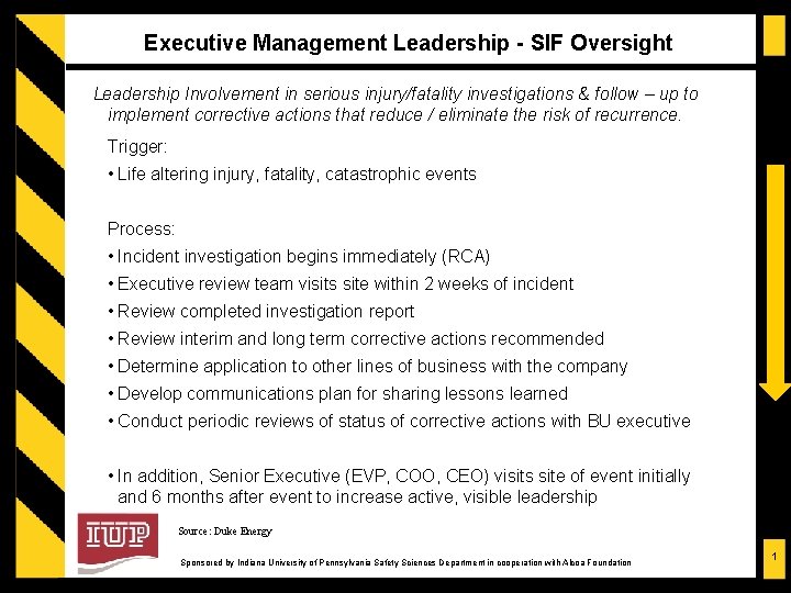 Executive Management Leadership - SIF Oversight Leadership Involvement in serious injury/fatality investigations & follow