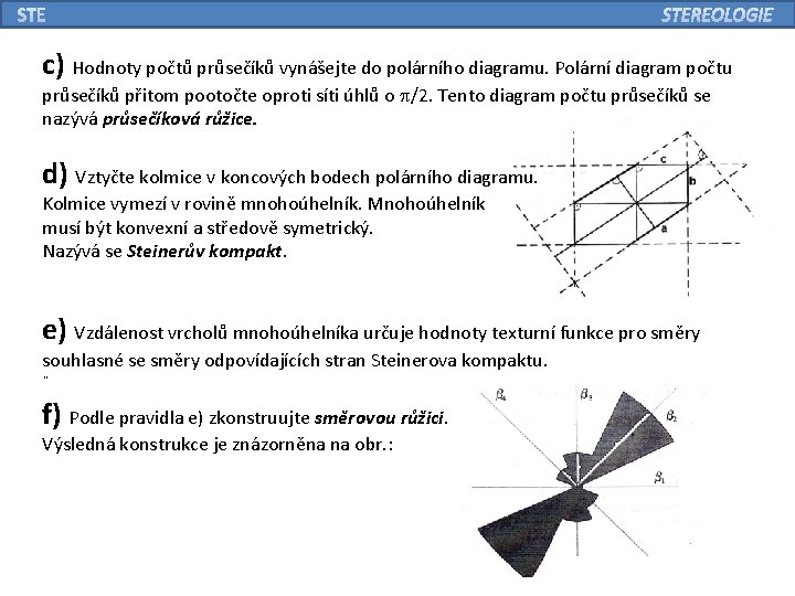 c) Hodnoty počtů průsečíků vynášejte do polárního diagramu. Polární diagram počtu průsečíků přitom pootočte