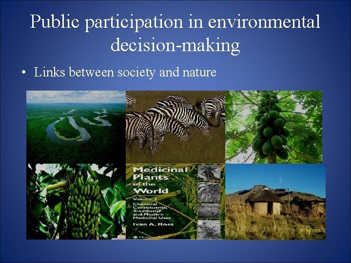 Public participation in environmental decision-making • Links between society and nature 