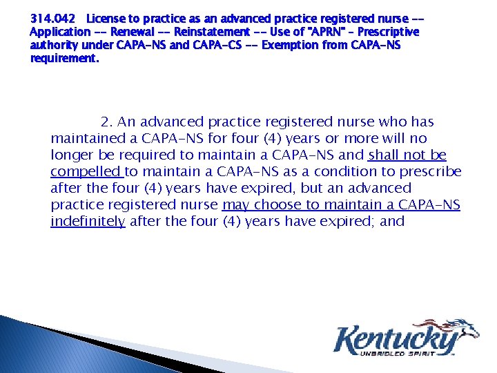 314. 042 License to practice as an advanced practice registered nurse -Application -- Renewal
