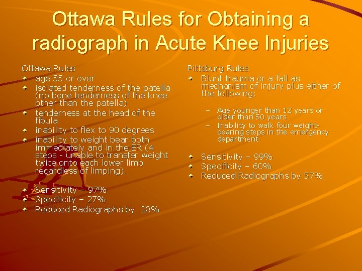 Ottawa Rules for Obtaining a radiograph in Acute Knee Injuries Ottawa Rules age 55