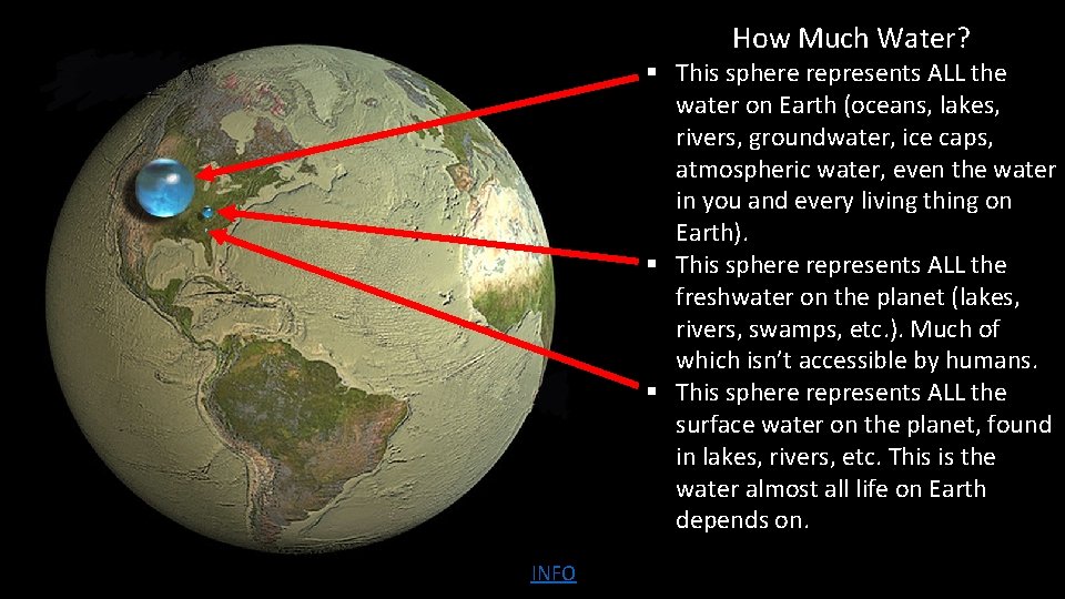 How Much Water? § This sphere represents ALL the water on Earth (oceans, lakes,