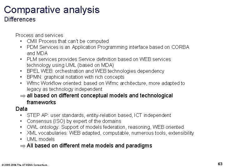 Comparative analysis Differences Process and services • CMII Process that can’t be computed •