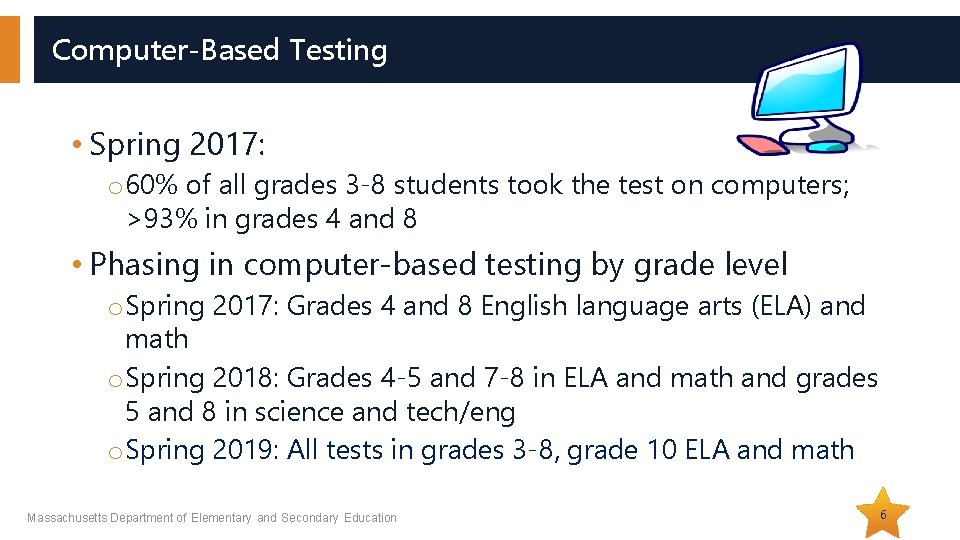 Computer-Based Testing • Spring 2017: o 60% of all grades 3 -8 students took