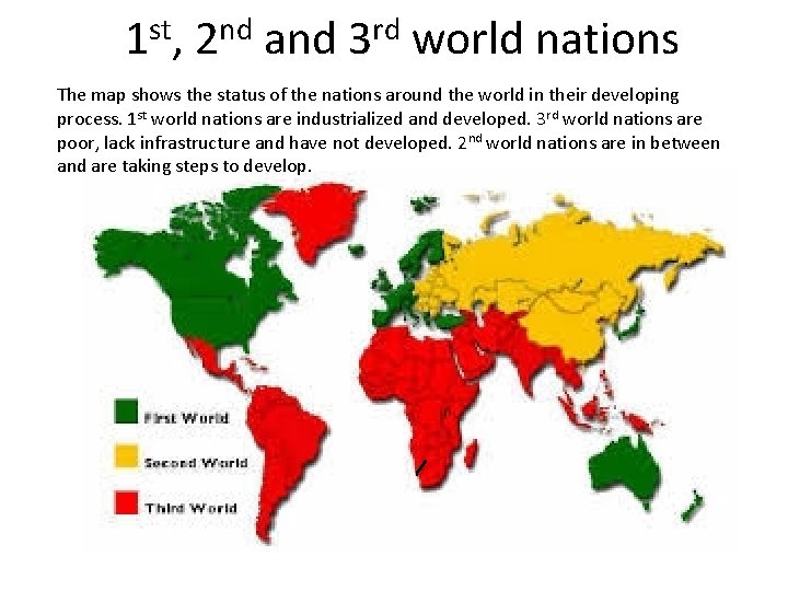 st 1 , nd 2 and rd 3 world nations The map shows the