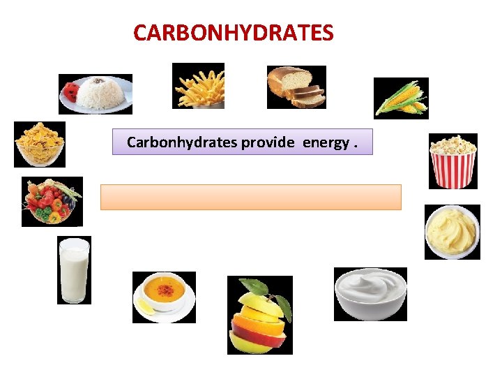 CARBONHYDRATES Carbonhydrates provide energy. 