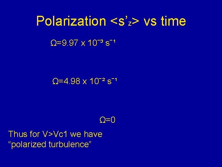 Polarization <s’z> vs time Ω=9. 97 x 10ˉ³ sˉ¹ Ω=4. 98 x 10ˉ² sˉ¹