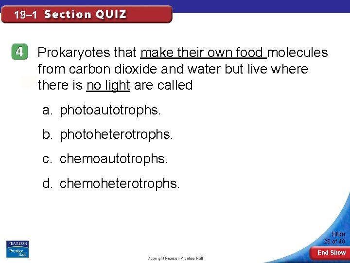 19– 1 Prokaryotes that make their own food molecules from carbon dioxide and water
