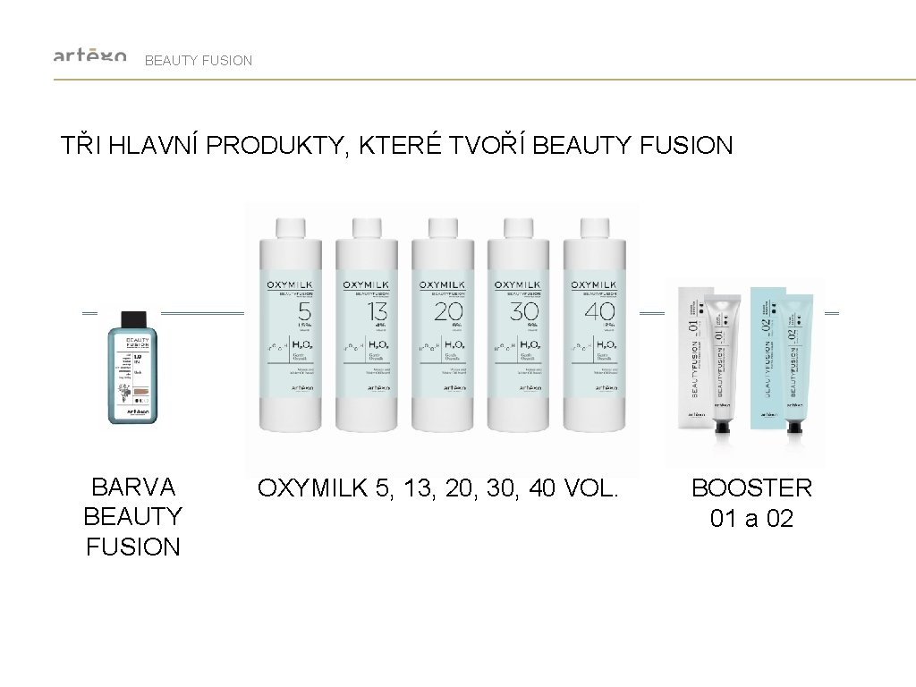 BEAUTY FUSION TŘI HLAVNÍ PRODUKTY, KTERÉ TVOŘÍ BEAUTY FUSION BARVA BEAUTY FUSION OXYMILK 5,