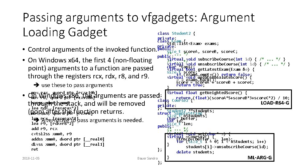 Passing arguments to vfgadgets: Argument Loading Gadget class Student 2 { private: class Exam