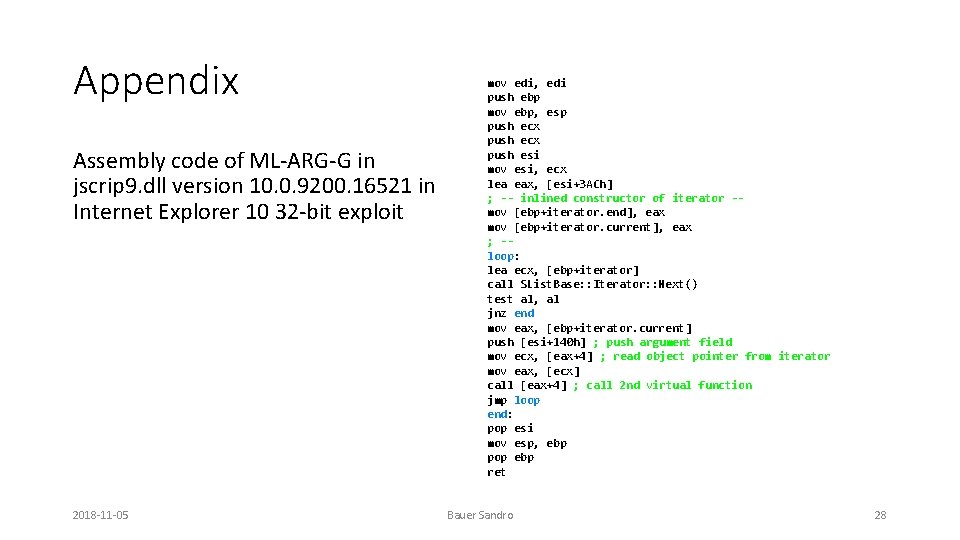Appendix Assembly code of ML-ARG-G in jscrip 9. dll version 10. 0. 9200. 16521
