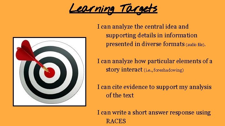 Learning Targets I can analyze the central idea and supporting details in information presented