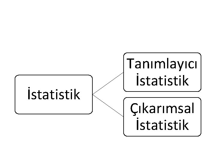 İstatistik Tanımlayıcı İstatistik Çıkarımsal İstatistik 