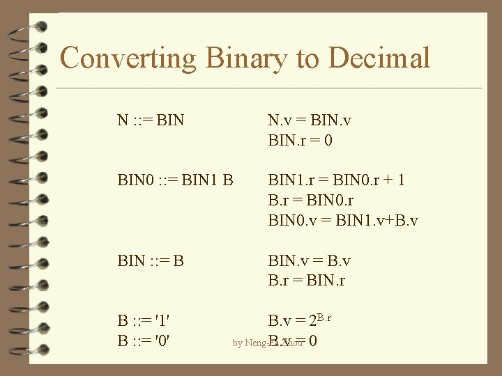 Converting Binary to Decimal N : : = BIN N. v = BIN. v