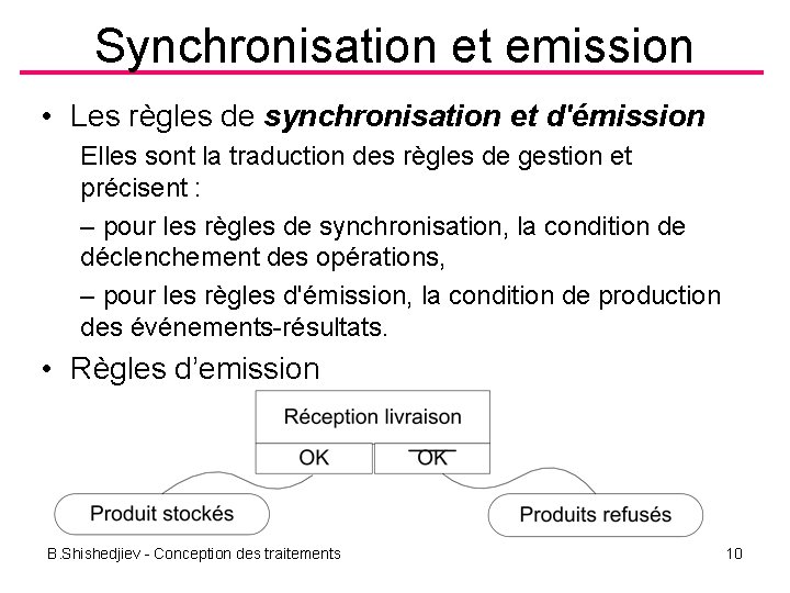 Synchronisation et emission • Les règles de synchronisation et d'émission Elles sont la traduction