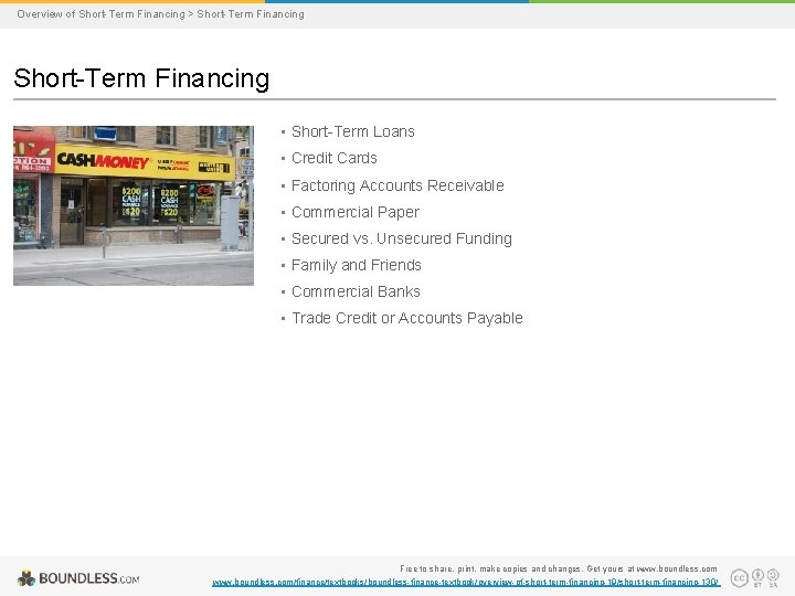 Overview of Short-Term Financing > Short-Term Financing • Short-Term Loans • Credit Cards •