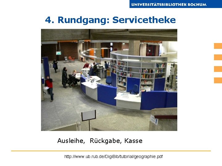 4. Rundgang: Servicetheke Ausleihe, Rückgabe, Kasse http: //www. ub. rub. de/Digi. Bib/tutorial/geographie. pdf 