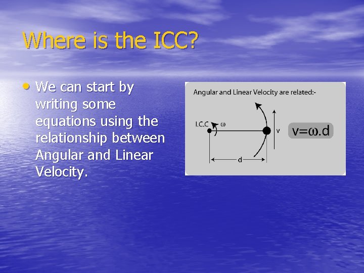 Where is the ICC? • We can start by writing some equations using the