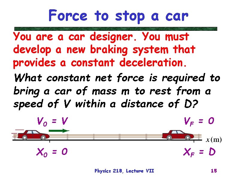 Force to stop a car You are a car designer. You must develop a