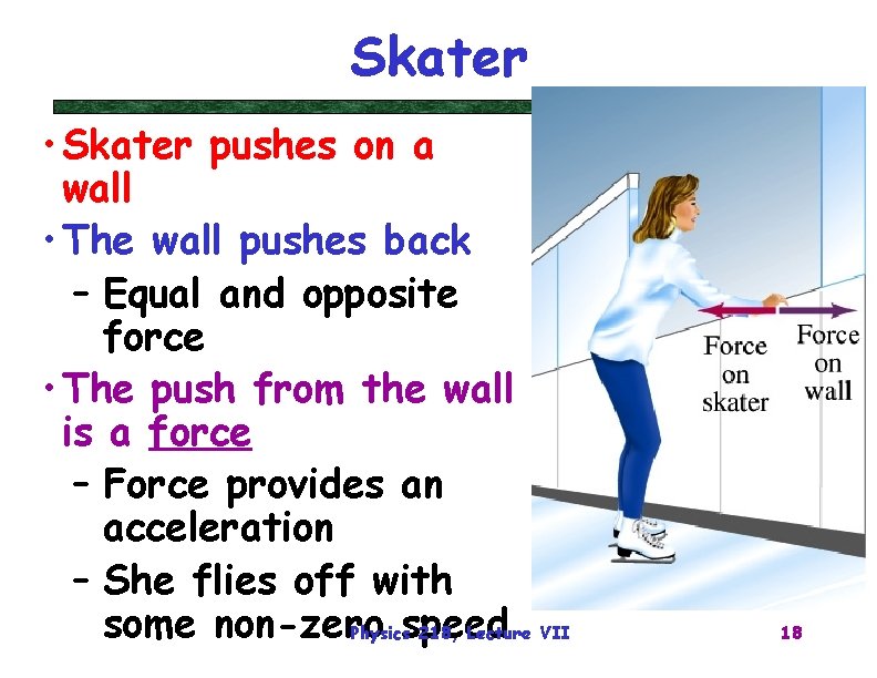 Skater • Skater pushes on a wall • The wall pushes back – Equal