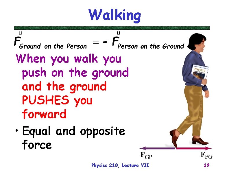 Walking When you walk you push on the ground and the ground PUSHES you