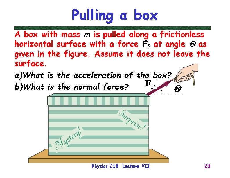 Pulling a box A box with mass m is pulled along a frictionless horizontal