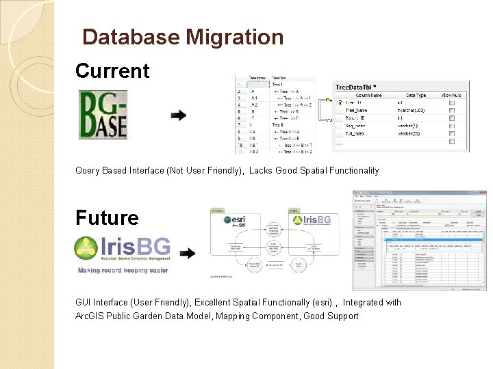 Database Migration Current Query Based Interface (Not User Friendly), Lacks Good Spatial Functionality Future